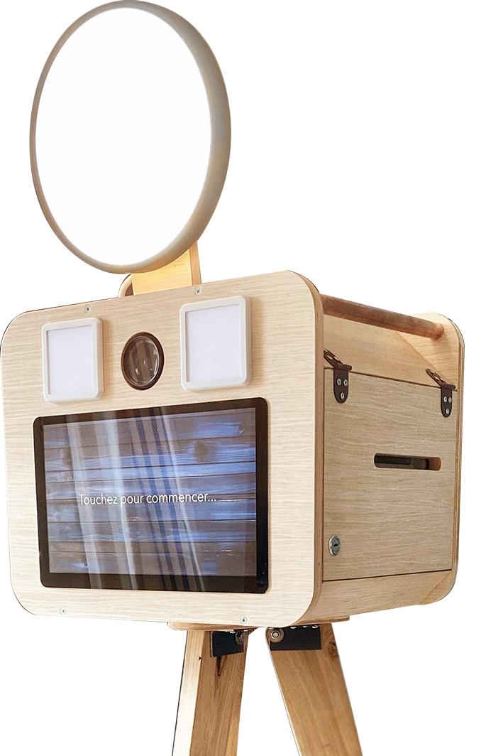 Borne photo Cheese Corner en bois avec appareil reflex, écran tactile et imprimante intégrée